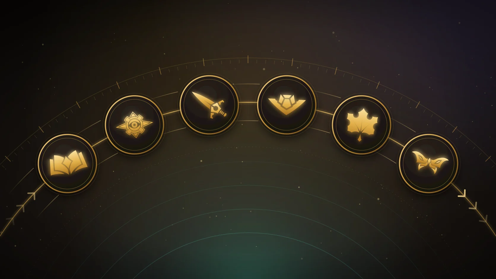 MTG Standard rotation 2027: gold medallions for the six sets leaving Standard, from Wilds of Eldraine to Duskmourn, on a turning dial
